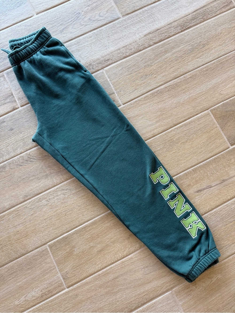 NWOT PINK Victoria's Secret Dark Green Jogger Sweatpants with Lime Logo Size XS